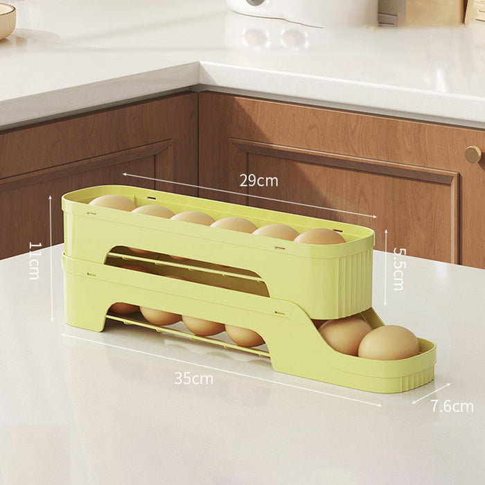 Crofta Refrigerator Egg Storage Rolling Slide Egg Storage Box for Kitchen Organizer 2 layer light green