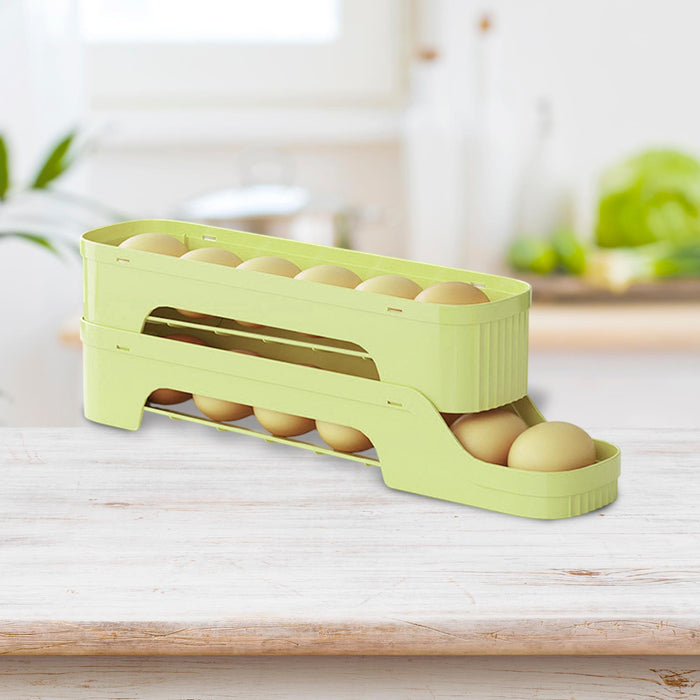 Crofta Refrigerator Egg Storage Rolling Slide Egg Storage Box for Kitchen Organizer 2 layer light green