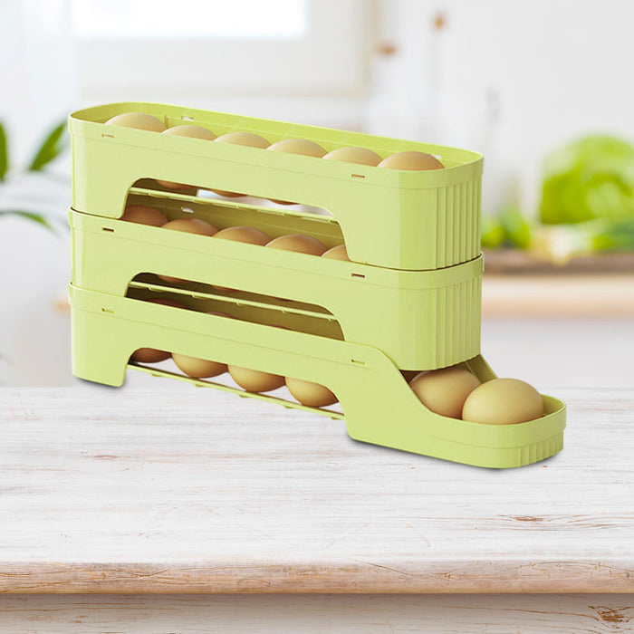 Crofta Refrigerator Egg Storage Rolling Slide Egg Storage Box for Kitchen Organizer 3 layer light green