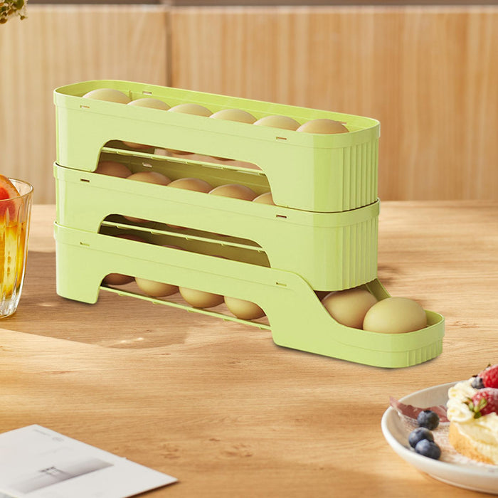 Crofta Refrigerator Egg Storage Rolling Slide Egg Storage Box for Kitchen Organizer 3 layer light green