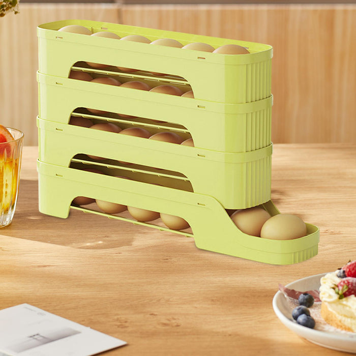 Crofta Refrigerator Egg Storage Rolling Slide Egg Storage Box for Kitchen Organizer 4 layer light green