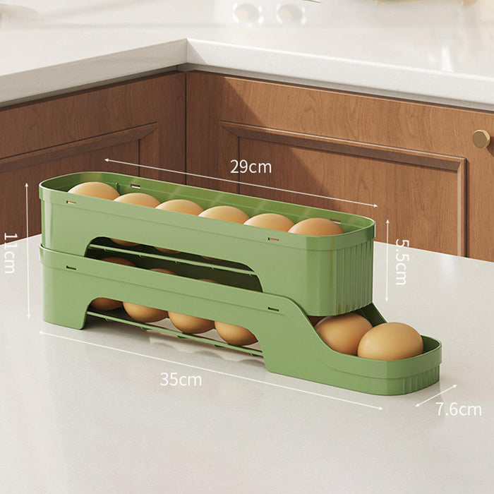 Crofta Refrigerator Egg Storage Rolling Slide Egg Storage Box for Kitchen Organizer 2 layer dark green