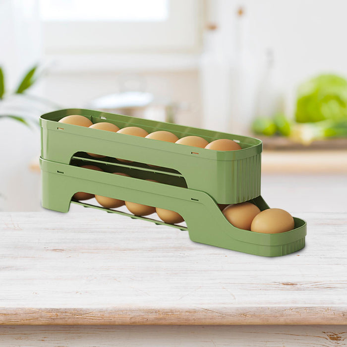 Crofta Refrigerator Egg Storage Rolling Slide Egg Storage Box for Kitchen Organizer 2 layer dark green