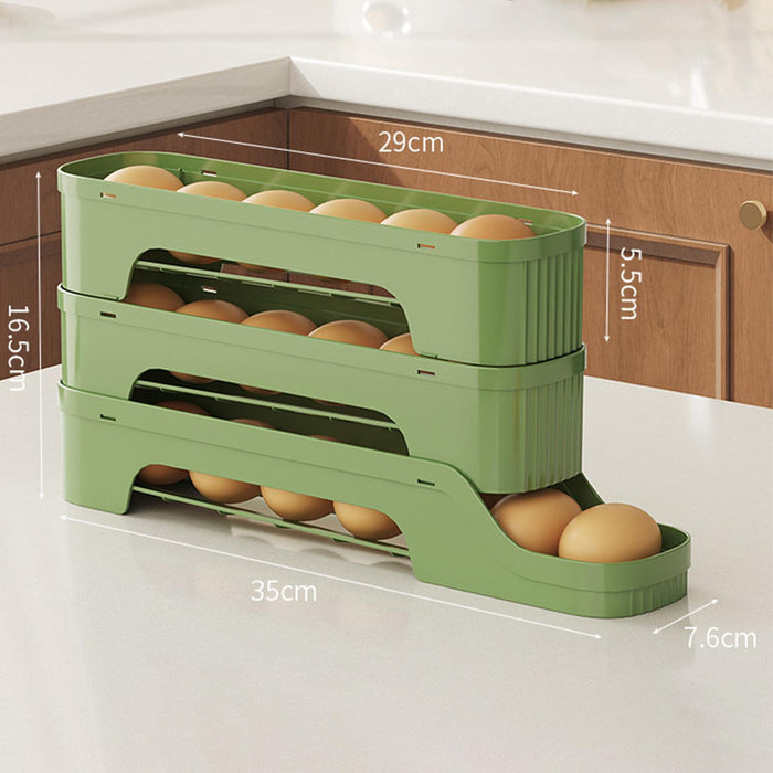 Crofta Refrigerator Egg Storage Rolling Slide Egg Storage Box for Kitchen Organizer 3 layer dark green