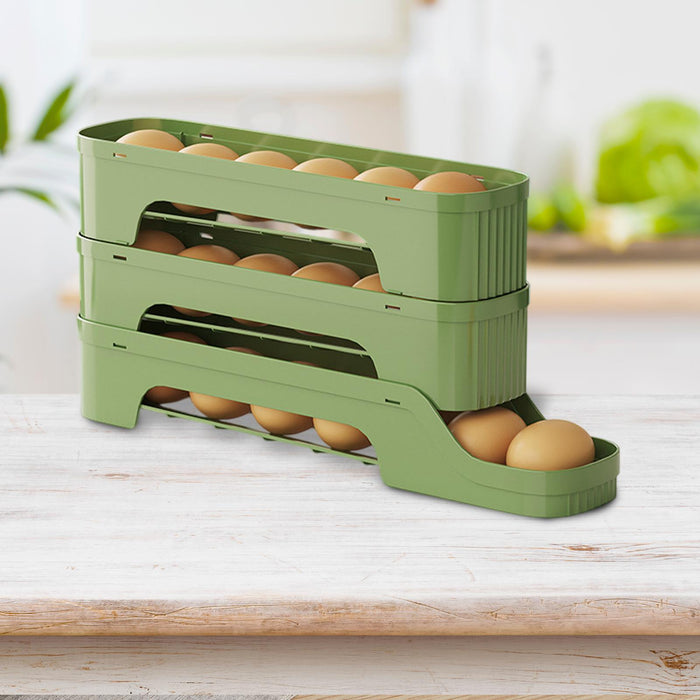 Crofta Refrigerator Egg Storage Rolling Slide Egg Storage Box for Kitchen Organizer 3 layer dark green