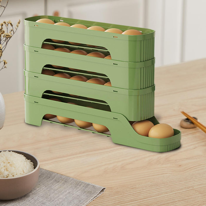 Crofta Refrigerator Egg Storage Rolling Slide Egg Storage Box for Kitchen Organizer 4 layer dark green