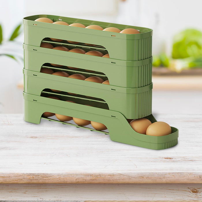 Crofta Refrigerator Egg Storage Rolling Slide Egg Storage Box for Kitchen Organizer 4 layer dark green