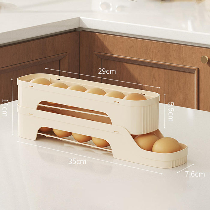 Crofta Refrigerator Egg Storage Rolling Slide Egg Storage Box for Kitchen Organizer 2 layer white