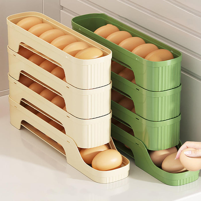 Crofta Refrigerator Egg Storage Rolling Slide Egg Storage Box for Kitchen Organizer 4 layer white