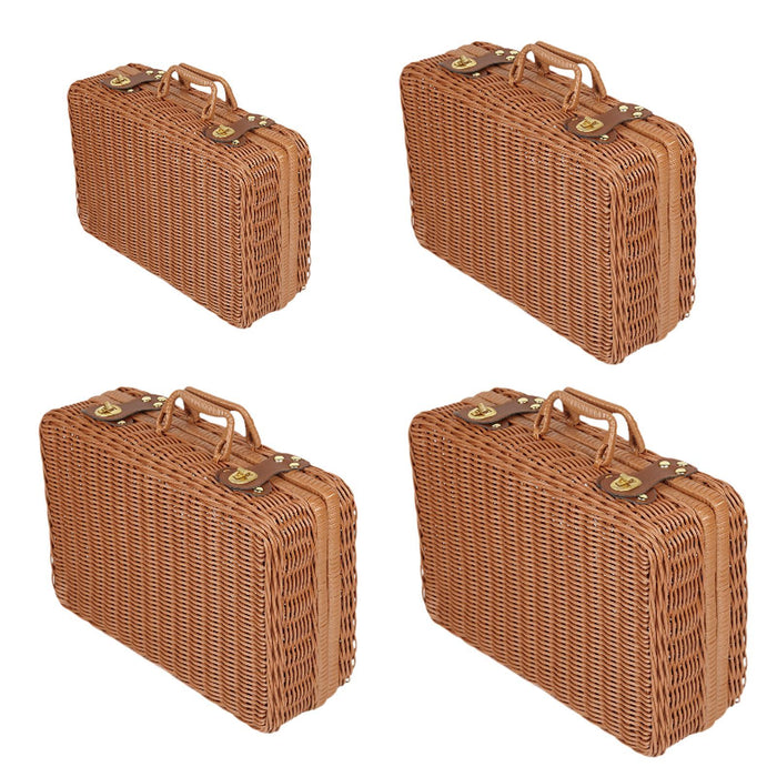 Crofta Imitation Rattan Storage Basket with Lid Suitcase for Household Travel Table S