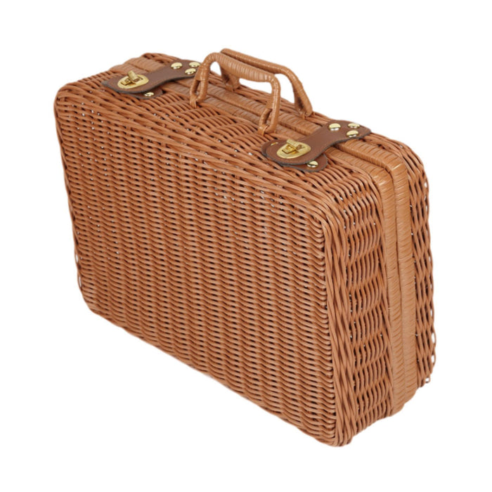 Crofta Imitation Rattan Storage Basket with Lid Suitcase for Household Travel Table S