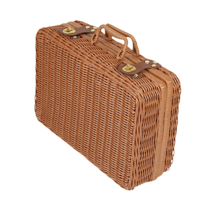 Crofta Imitation Rattan Storage Basket with Lid Suitcase for Household Travel Table S