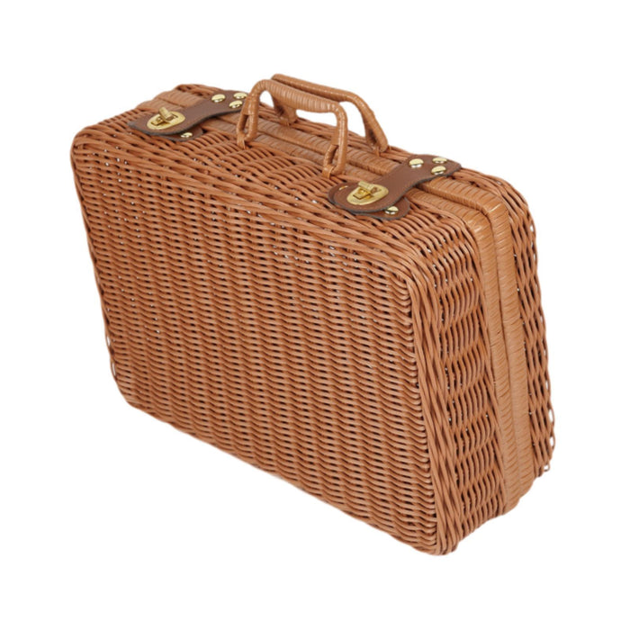 Crofta Imitation Rattan Storage Basket with Lid Suitcase for Household Travel Table S