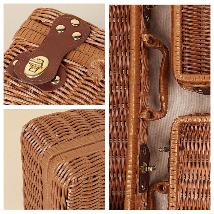 Crofta Imitation Rattan Storage Basket with Lid Suitcase for Household Travel Table S