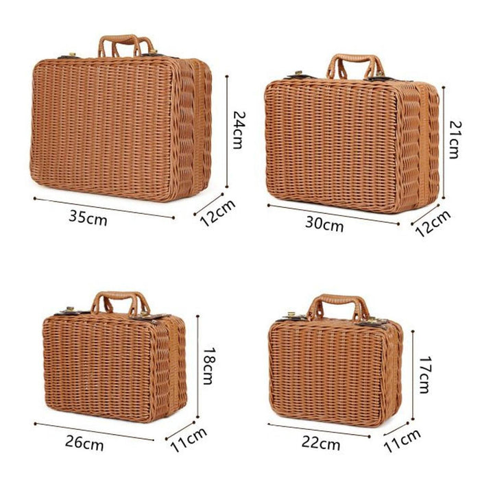 Crofta Imitation Rattan Storage Basket with Lid Suitcase for Household Travel Table S