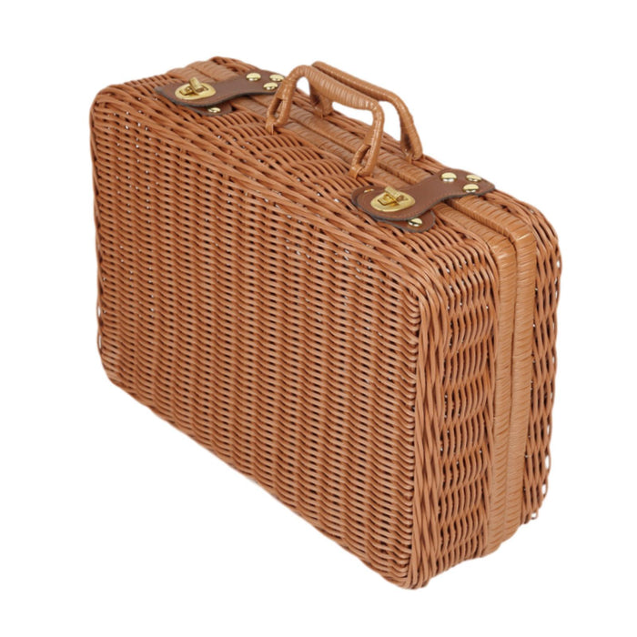 Crofta Imitation Rattan Storage Basket with Lid Suitcase for Household Travel Table M