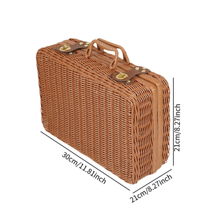 Crofta Imitation Rattan Storage Basket with Lid Suitcase for Household Travel Table L