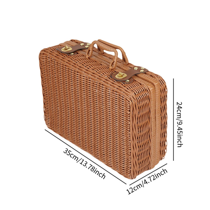 Crofta Imitation Rattan Storage Basket with Lid Suitcase for Household Travel Table XL