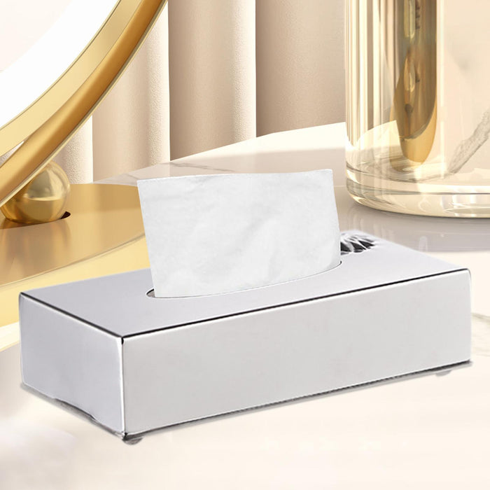 Crofta Tissue Box Holder Tissue Cover Facial Tissue Holder for Bedroom Office Hotel Silver