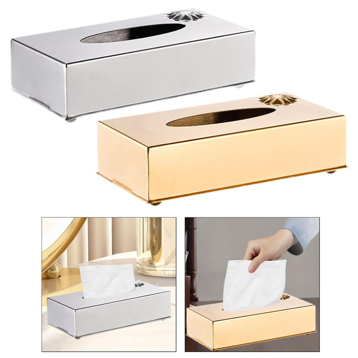 Crofta Tissue Box Holder Tissue Cover Facial Tissue Holder for Bedroom Office Hotel Silver