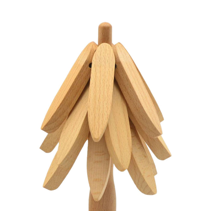 Crofta Wooden Tree Shape Trivets Foldable Creative for Hot Pot Holders Dishes Teapot Beech 3 layers