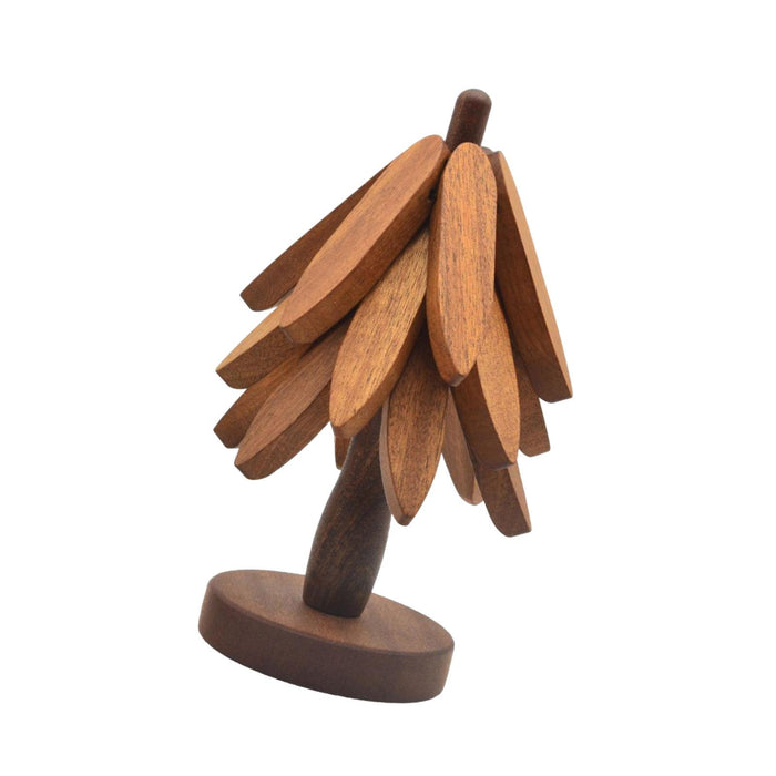 Crofta Wooden Tree Shape Trivets Foldable Creative for Hot Pot Holders Dishes Teapot Sapele 3 layers