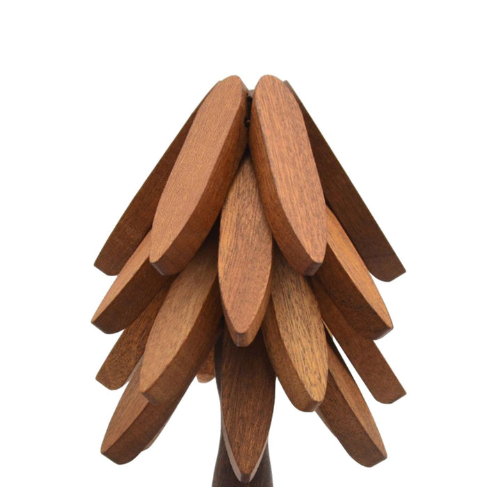 Crofta Wooden Tree Shape Trivets Foldable Creative for Hot Pot Holders Dishes Teapot Sapele 4  layers