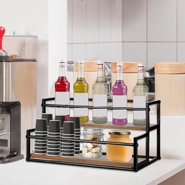 Crofta Coffee Syrup Display Rack 2 Tier Wine Rack for Countertop Coffee Bar Kitchen 35x22.5x22.5CM