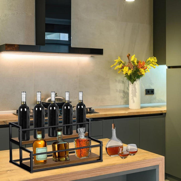 Crofta Coffee Syrup Display Rack 2 Tier Wine Rack for Countertop Coffee Bar Kitchen 35x22.5x22.5CM