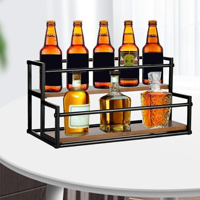 Crofta Coffee Syrup Display Rack 2 Tier Wine Rack for Countertop Coffee Bar Kitchen 35x22.5x22.5CM