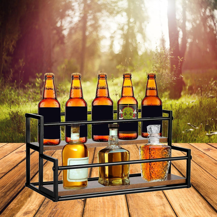 Crofta Coffee Syrup Display Rack 2 Tier Wine Rack for Countertop Coffee Bar Kitchen 35x22.5x22.5CM