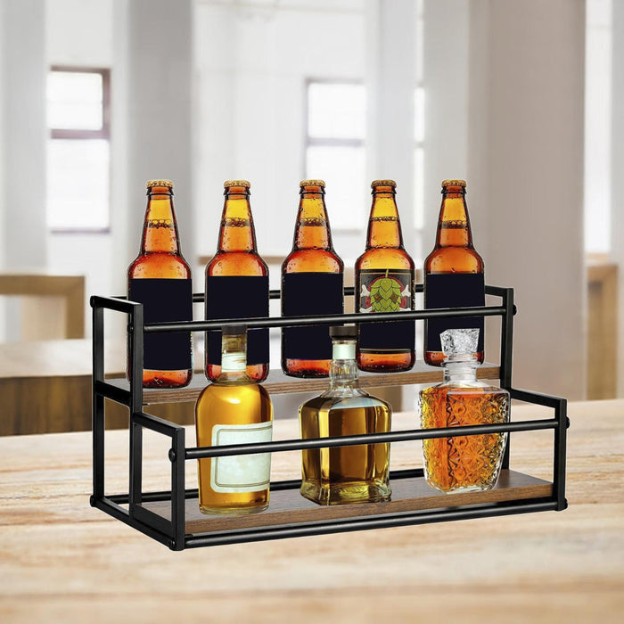 Crofta Coffee Syrup Display Rack 2 Tier Wine Rack for Countertop Coffee Bar Kitchen 35x22.5x22.5CM