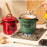 Crofta Small Enamel Cooking Pot with Lid Enamelware Flat Bottom Stockpot for Campfire Green