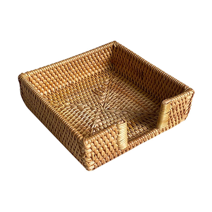 Crofta Woven Flat Napkin Basket Tray Wicker Napkin Basket for Outdoor Cafe Bathroom 19x19x6cm