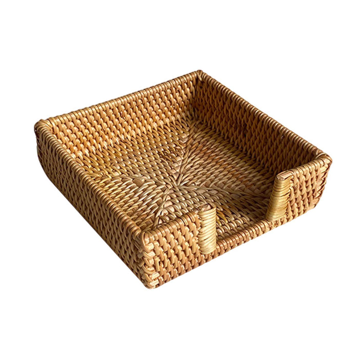 Crofta Woven Flat Napkin Basket Tray Wicker Napkin Basket for Outdoor Cafe Bathroom 19x19x6cm