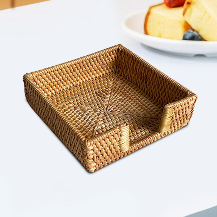 Crofta Woven Flat Napkin Basket Tray Wicker Napkin Basket for Outdoor Cafe Bathroom 19x19x6cm