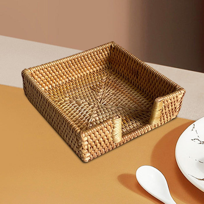 Crofta Woven Flat Napkin Basket Tray Wicker Napkin Basket for Outdoor Cafe Bathroom 19x19x6cm