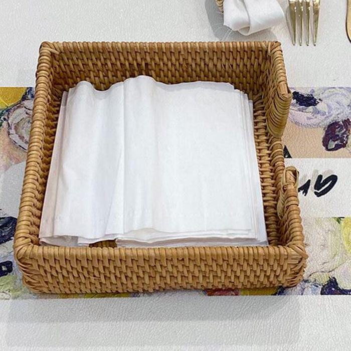 Crofta Woven Flat Napkin Basket Tray Wicker Napkin Basket for Outdoor Cafe Bathroom 19x19x6cm