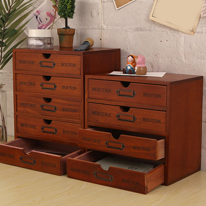 Crofta Wood Cabinet Storage Drawer Desk Organizer Rustic for Organization Versatile 5 Drawer