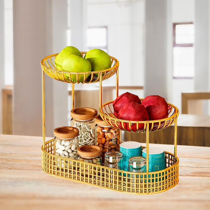 Crofta 3 Tier Fruit Basket Fruit Bowl Fruits Stand Holder for Potato Storage Veggie Gold