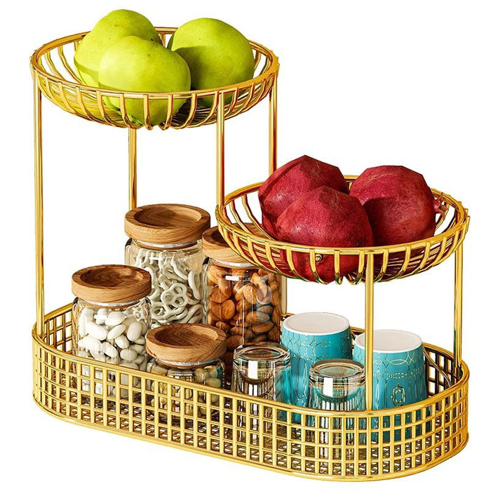 Crofta 3 Tier Fruit Basket Fruit Bowl Fruits Stand Holder for Potato Storage Veggie Gold