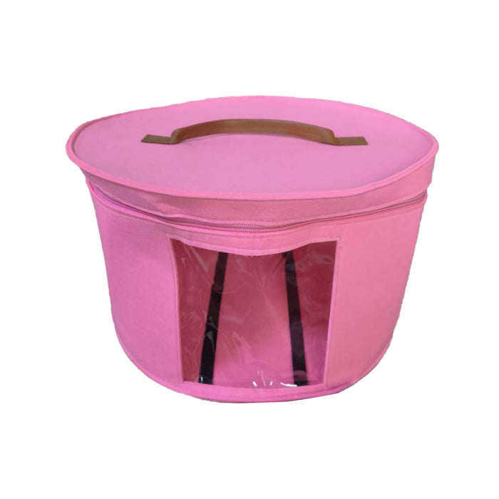 Crofta Hat Box Portable Foldable Round Hat Carrier Case for Hats Closet Living Room Pink