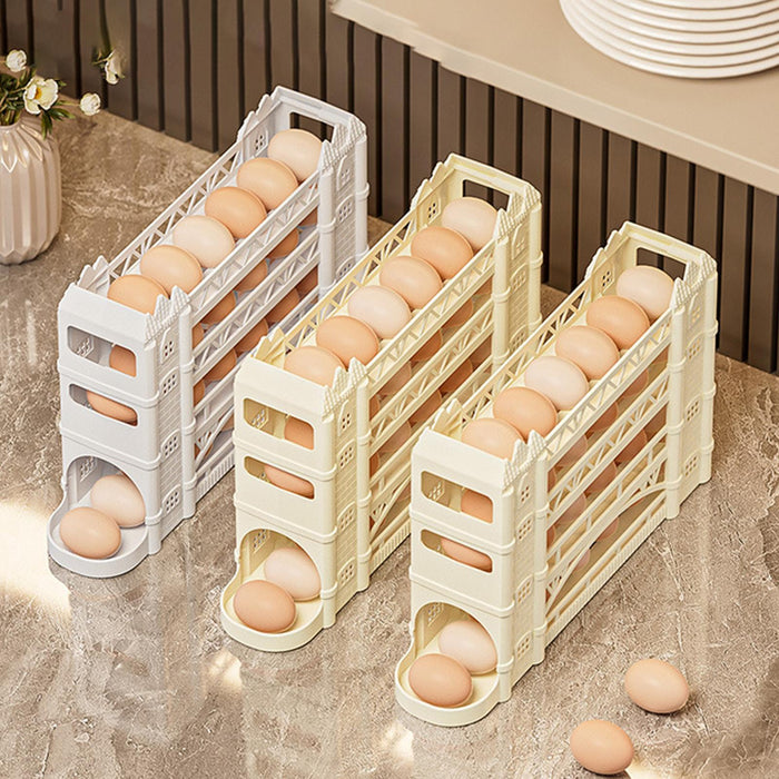 Crofta Egg Holder for Fridge Rolling Eggs Dispenser for Refrigerator Pantry Counter White