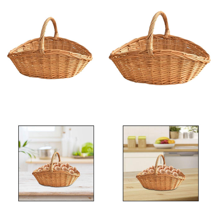 Crofta Woven Picnic Basket Containers Easter Candy Basket Hand Woven Made Storage Basket S