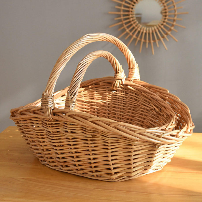 Crofta Woven Picnic Basket Containers Easter Candy Basket Hand Woven Made Storage Basket S