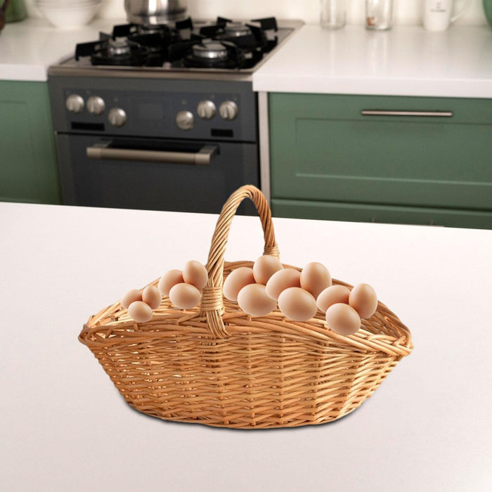 Crofta Woven Picnic Basket Containers Easter Candy Basket Hand Woven Made Storage Basket L