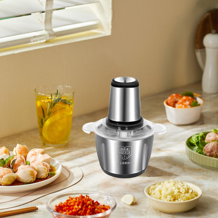 Crofta Veggie Chopper Stainless Steel Bowl Garlic Blender for Baby Food Fish Garlic 2L