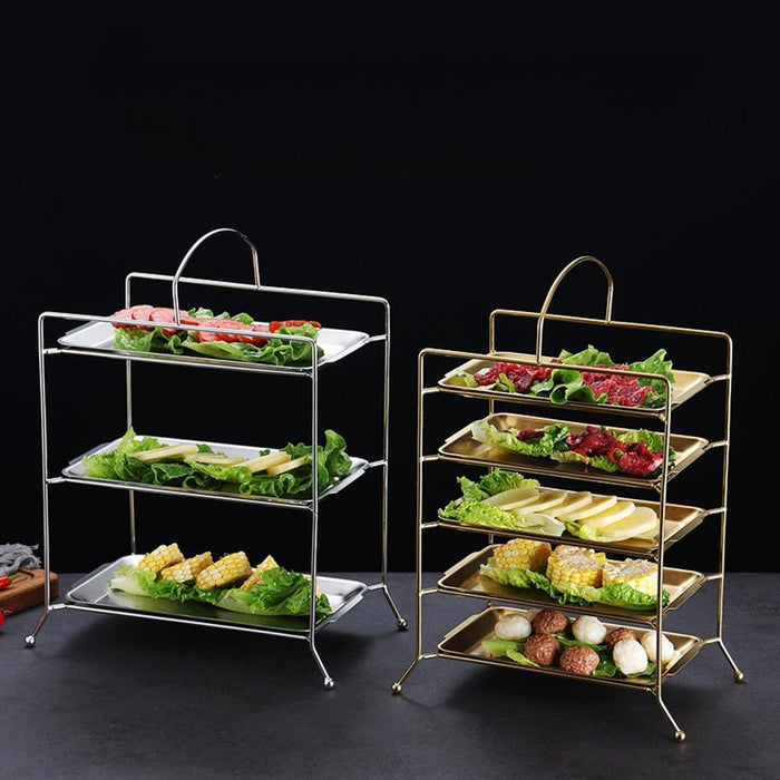 Crofta Kitchen Storage Shelf Freestanding Stainless Steel Kitchen Counter Rack Gold 3 Tier 27.5x17x32cm