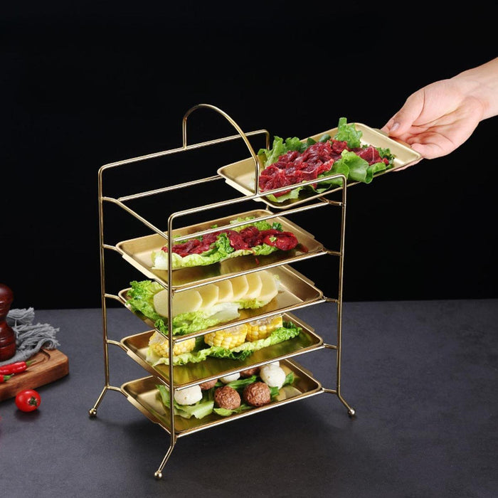 Crofta Kitchen Storage Shelf Freestanding Stainless Steel Kitchen Counter Rack Gold 3 Tier 27.5x17x32cm