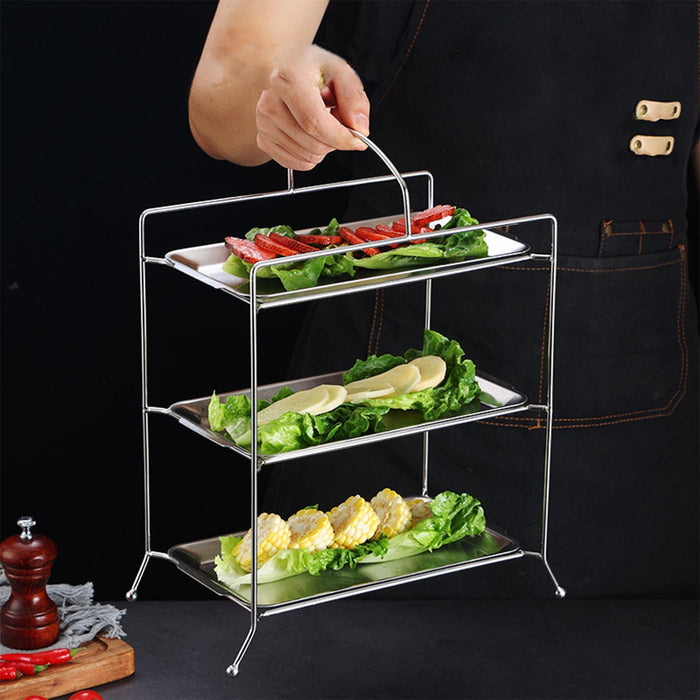 Crofta Kitchen Storage Shelf Freestanding Stainless Steel Kitchen Counter Rack Gold 3 Tier 27.5x17x32cm